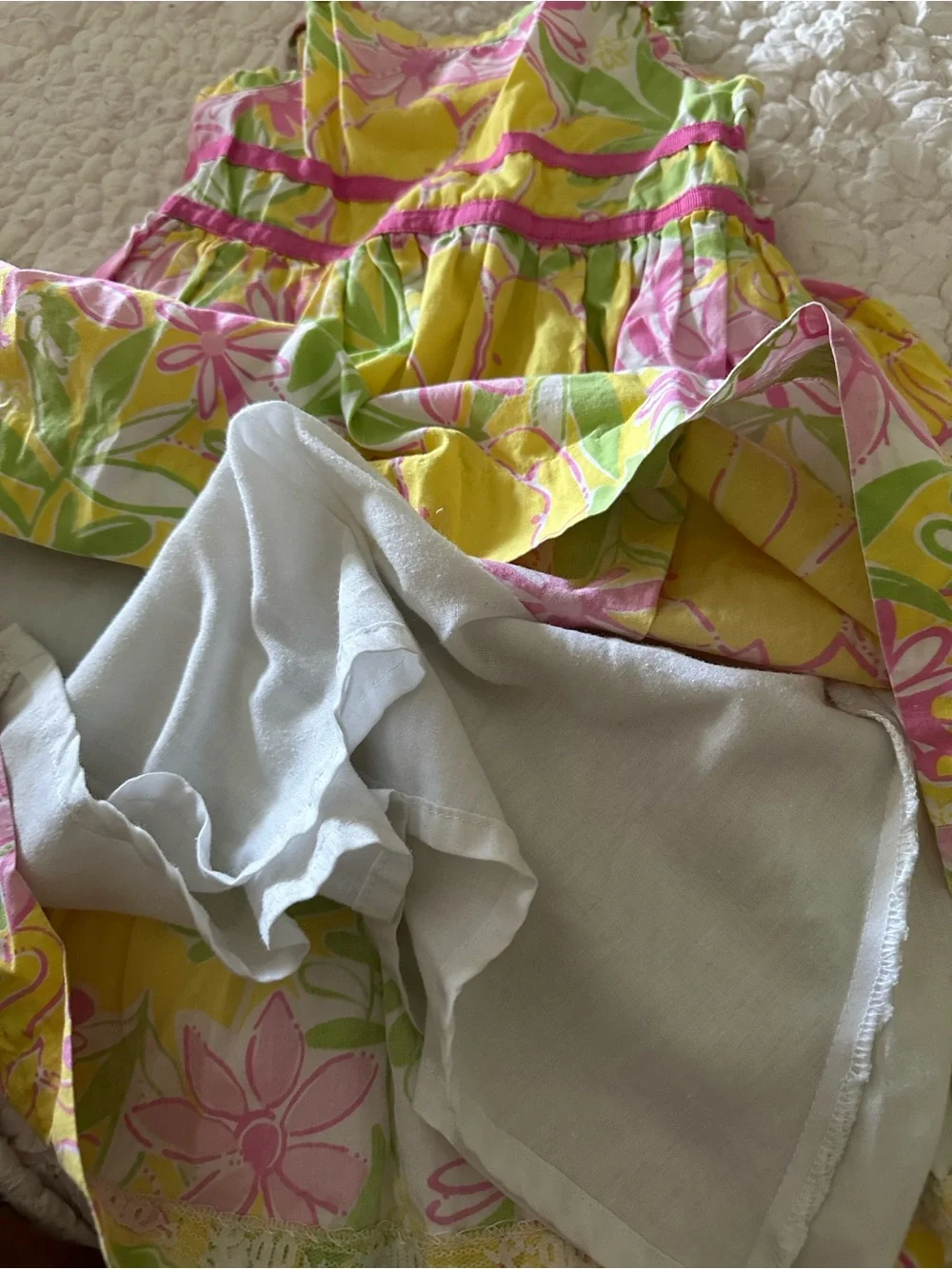 Lilly Pulitzer Yellow Elephant Floral Sundress with Pink and Green Print